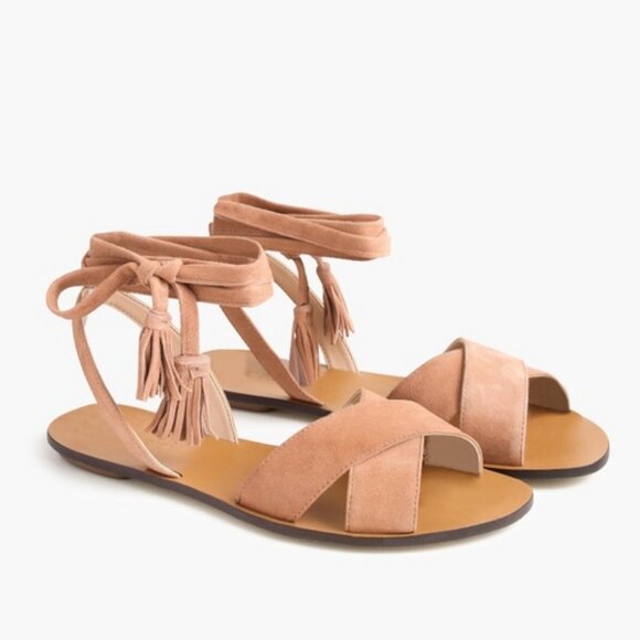 J.Crew Suede Leather Lace Up Sandals Boho Quiet Luxury Coastal Cowgirl Bohemian - Picture 1 of 9